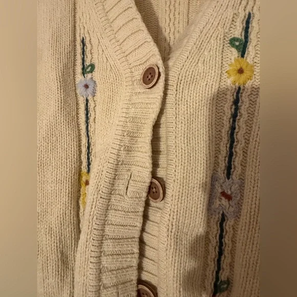 Re/Done - 50s V-Neck Ivory Floral-Embroidered Knit Cardigan - Picture 4 of 7